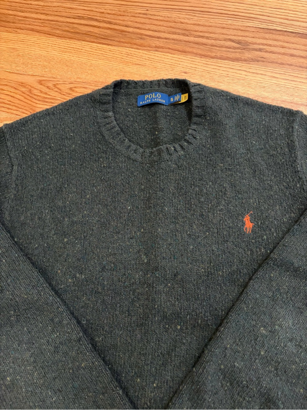 Polo by Ralph Lauren Dark Heather Gray Crewneck Sweater with Orange Pony